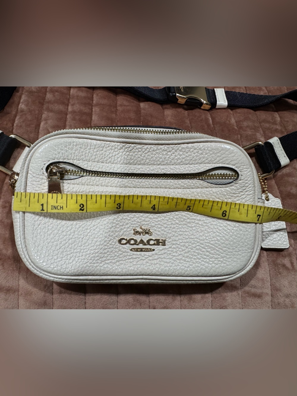 Coach White Pebbled Leather Belt Bag with Black Strap - Small - Picture 2 of 5